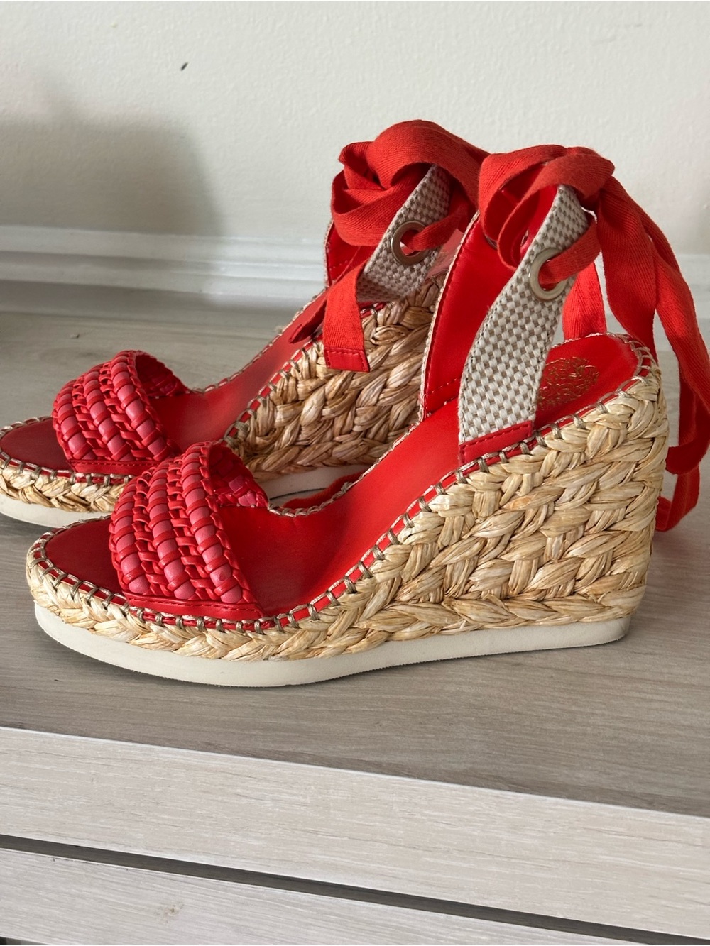 Vince Camuto Woven Espadrille Wedge Sandals with Ankle Wrap